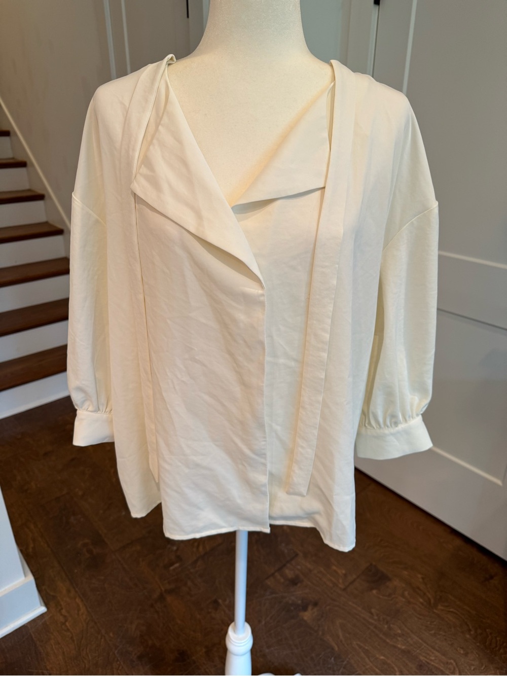 Worthington Cream V-Neck Blouse with Tie Neck